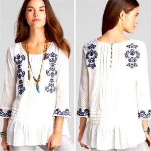 Free People Jocelyn Embroiled Sheer Ivory Top Women Size XS
